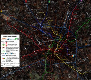 Milano Metro network satellite picture