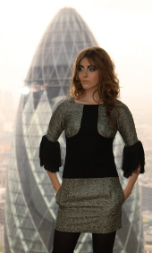 Shazia Saleem London, Harris Tweed & Silk fringe sleeve dress.
