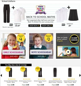 School Uniforms on offer on Asda's George website, as at February 22nd 2013, 13.16pm